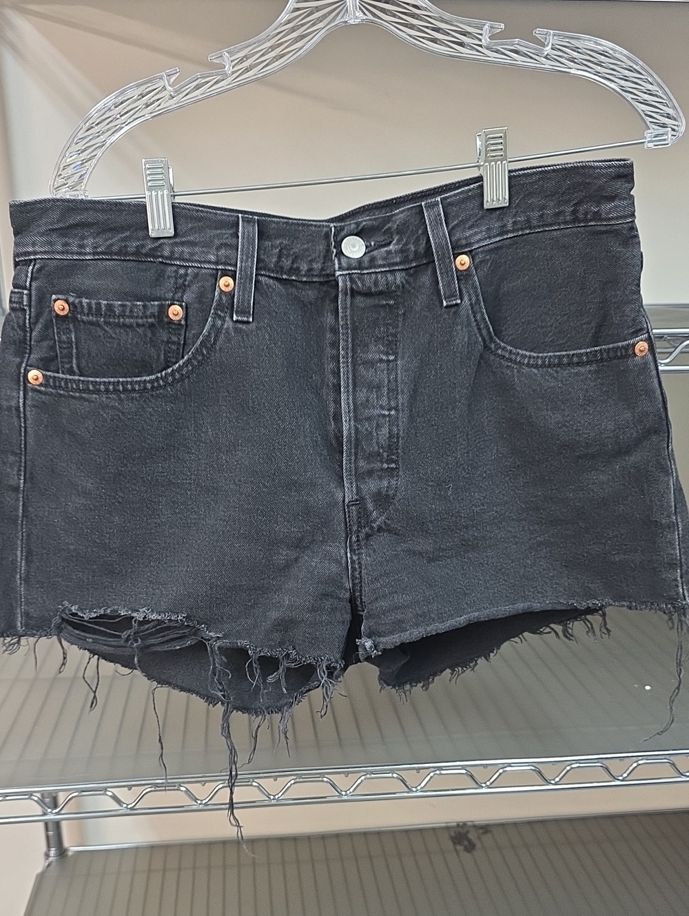 Levi's Black Distressed Denim Cutoff Shorts